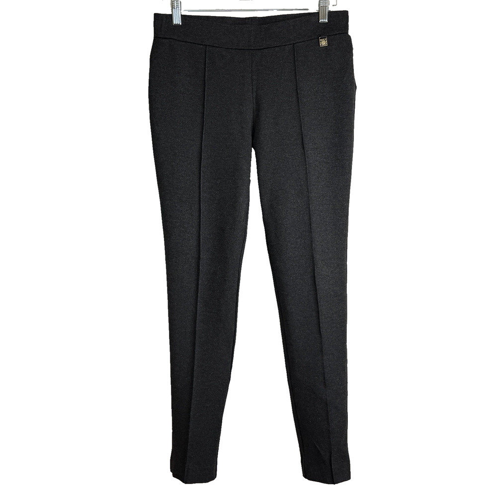 Anne Klein Ponte‎ Pants Womens Sz 4 Charcoal Gray Pull On Elastic Waist Slim Leg